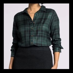 Thread & Supply Adeline Blue and Black Plaid Button-Up Shirt Sz M